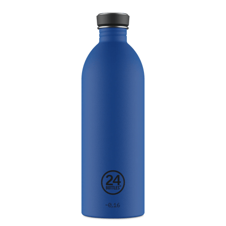 24Bottles Urban Drikkeflaske 1000 ml Gold Blue i rustfritt stål, sett forfra med logo nederst