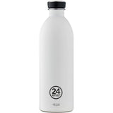 24Bottles Urban Drikkeflaske 1000 ml Ice White i rustfritt stål, sett forfra mot hvit bakgrunn