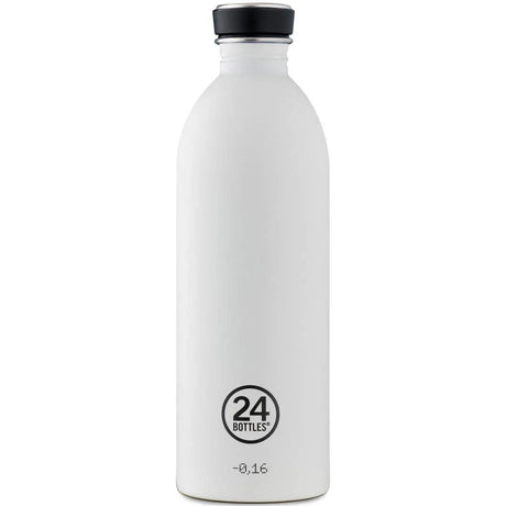24Bottles Urban Drikkeflaske 1000 ml Ice White i rustfritt stål, sett forfra mot hvit bakgrunn