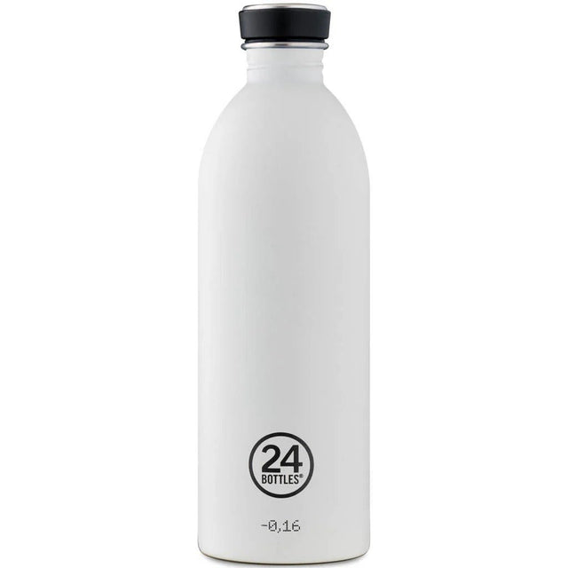 24Bottles Urban Drikkeflaske 1000 ml Ice White i rustfritt stål, sett forfra mot hvit bakgrunn Suztain.no