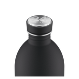 24Bottles Urban Drikkeflaske 1000 ml Tuxedo Black i rustfritt stål, nærbilde av flaskehals og kork