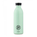 24Bottles Urban drikkeflaske 500 ml Aqua Green i rustfritt stål, sett forfra med logo og -0,08 markering