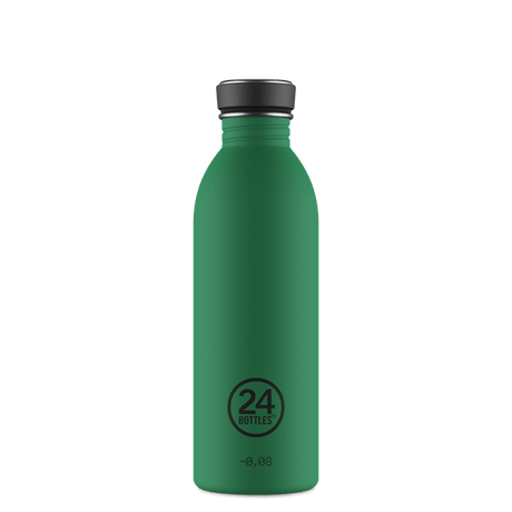 24Bottles Urban Bottle 500 ml Emerald Green i rustfritt stål, sett forfra med logo og tekst