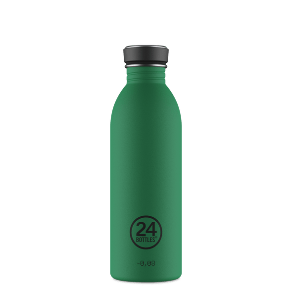 24Bottles Urban Bottle 500 ml Emerald Green i rustfritt stål, sett forfra med logo og tekst Suztain.no