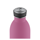 24Bottles Urban drikkeflaske 500 ml Mauve i rustfritt stål, nærbilde av flaskehals og kork med logo