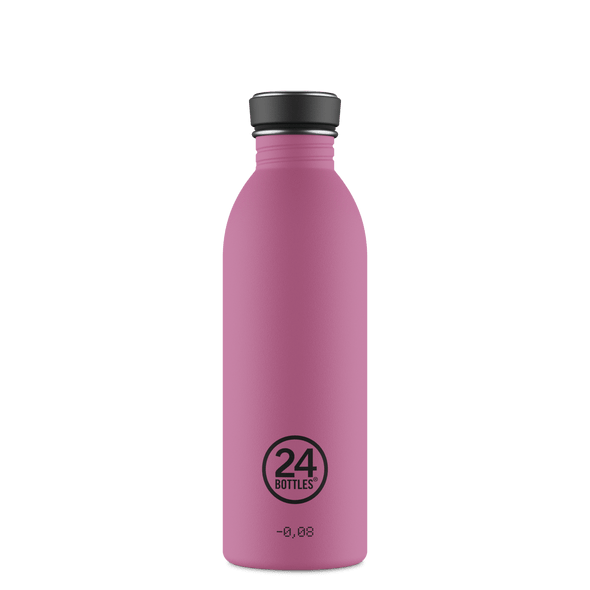 24Bottles Urban drikkeflaske 500 ml Mauve i rustfritt stål, sett forfra med merkelogo og tall nederst