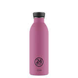 24Bottles Urban drikkeflaske 500 ml Mauve i rustfritt stål, sett forfra med merkelogo og tall nederst