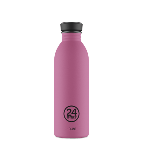 24Bottles Urban drikkeflaske 500 ml Mauve i rustfritt stål, sett forfra med merkelogo og tall nederst