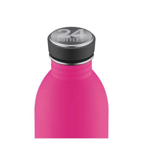 24Bottles Urban drikkeflaske 500 ml Passion Pink i rustfritt stål, nærbilde av lokket med logo