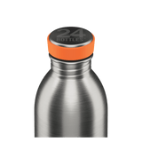 24Bottles Urban Drikkeflaske 500 ml Steel i rustfritt stål, nærbilde av flaskehals og kork med oransje ring