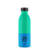 24Bottles Urban drikkeflaske 500 ml Wave i rustfritt stål, sett fra siden med logo på nedre del
