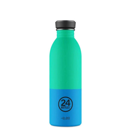 24Bottles Urban drikkeflaske 500 ml Wave i rustfritt stål, sett fra siden med logo på nedre del