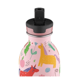 24Bottles Urban drikkeflaske barn 250 ml med fargerikt enhjørningsdesign på rosa bakgrunn