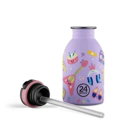 24Bottles Urban Drikkeflaske Barn 250 ml Music Friends i rustfritt stål, med åpen kork og sugerør