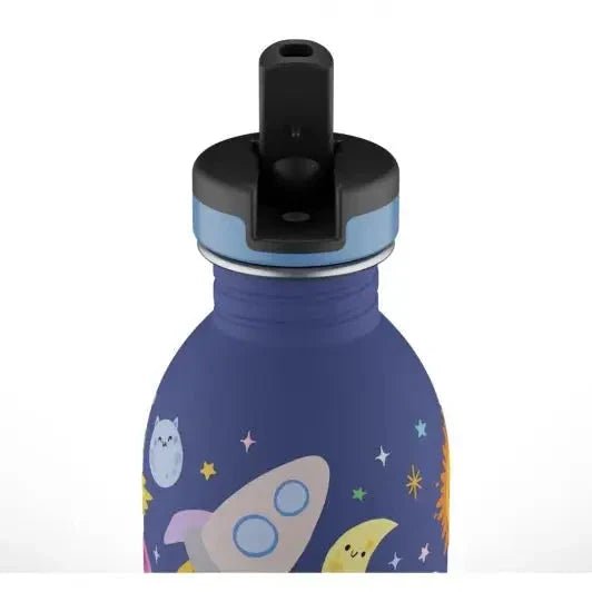 24Bottles Urban Drikkeflaske Barn 250 ml Space Friends i rustfritt stål, nærbilde av flaskehalsen