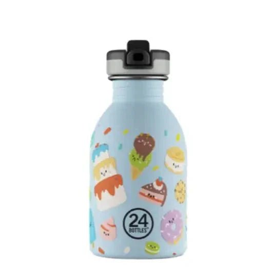 24Bottles Urban Drikkeflaske Barn 250 ml Sweet Friends i rustfritt stål med svart tut, sett forfra