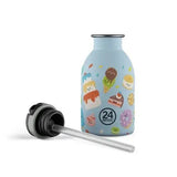 24Bottles Urban Drikkeflaske Barn 250 ml Sweet Friends i rustfritt stål med svart tut og sugerør, sett fra siden