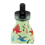 24Bottles Urban drikkeflaske barn 500 ml med dinosaurmønster og grønt lokk