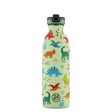 24Bottles Urban Drikkeflaske Barn 500 ml - Jurassic Friends med drikketut, lett og praktisk, sett forfra