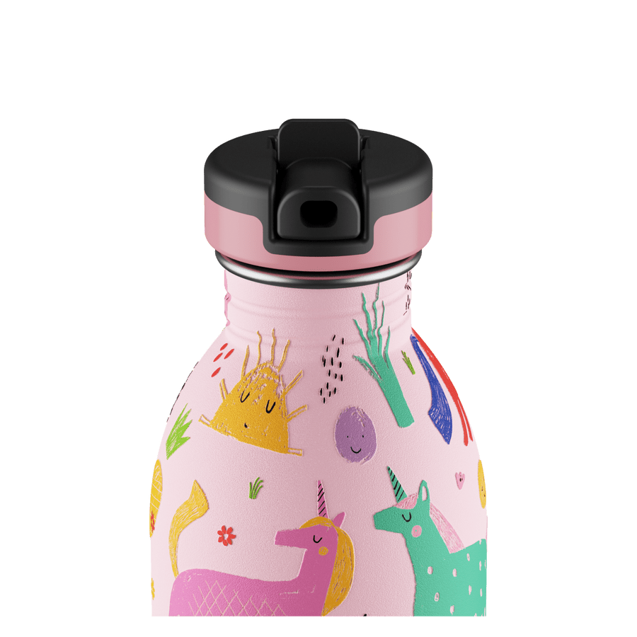 Nærbilde av flaskehals og sportskork på 24Bottles Urban 500 ml Magic Friends