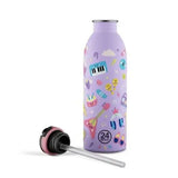 24Bottles Urban Drikkeflaske Barn 500 ml Music Friends i rustfritt stål, med rosa drikketut og sugerør
