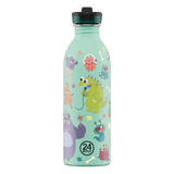 24Bottles drikkeflaske for barn i rustfritt stål, 500 ml, mintgrønt monstermotiv med dinosaur, spøkelse og monstre