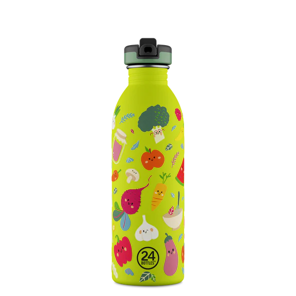 24Bottles Urban Drikkeflaske Barn 500 ml Veggie Friends i rustfritt stål, sett fra siden