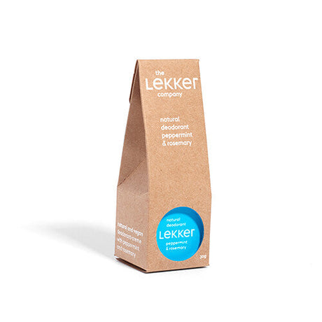 Lekker naturlig deodorant Peppermint & Rosemary i pappemballasje, kremdeodorant uten aluminium med frisk duft av peppermynte og rosmarin, vegansk og drøy i bruk med langvarig luktbeskyttelse.