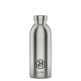 24Bottles Clima Drikkeflaske 500 ml - Brushed Steel sett forfra på hvit bakgrunn