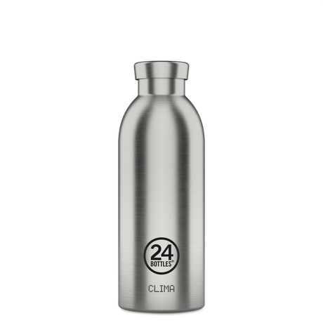 24Bottles Clima Drikkeflaske 500 ml - Brushed Steel sett forfra på hvit bakgrunn