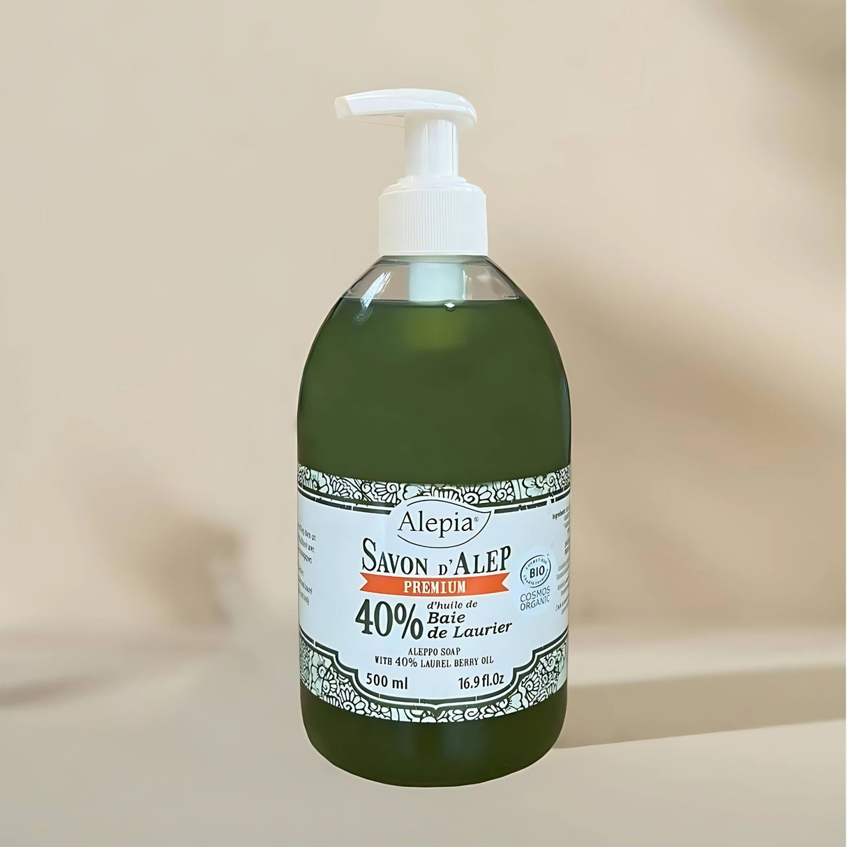 Alépia Liquid Aleppo Soap - 40% Bay oil - Økologisk - 500ml