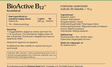 Pharma Nord BioActive B12, bakside av esken med 60 tyggetabletter, næringsinnhold og ingredienser