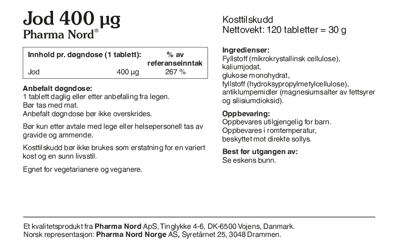 Pharma Nord Jod 400 µg - 120 tabletter