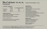 Pharma Nord Bio-Calcium+D3+K1+K2, bakside av esken med 60 tabletter og innholdsfortegnelse