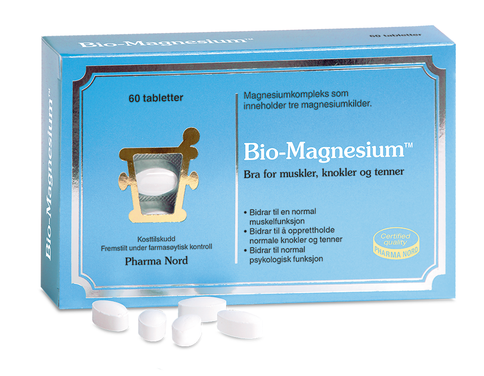 Pharma Nord Bio-Magnesium, eske med 60 tabletter og hvite tabletter foran