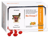 Pharma Nord Bio-Omega 7, eske med 150 kapsler og røde Omega-7-kapsler foran