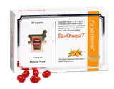 Pharma Nord Bio-Omega 7, eske med 60 kapsler og røde Omega-7-kapsler foran