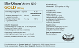 Pharma Nord Bio-Qinon Active Q10 Gold 100 mg, bakside av esken med 60 kapsler og innholdsfortegnelse