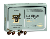Pharma Nord Bio-Qinon Active Q10 Gold 100 mg, eske med 60 kapsler og brune Q10-kapsler foran