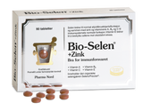 Pharma Nord Bio-Selen+Zink, eske med 90 tabletter og rødbrune tabletter foran