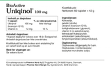 Pharma Nord BioActive Uniqinol 100 mg, bakside av esken med 60 kapsler og innholdsfortegnelse