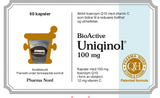 Pharma Nord BioActive Uniqinol 100 mg, forside av hvit eske med 60 kapsler