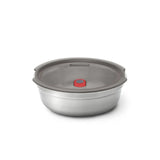 Rund medium matboks Black+Blum(650 ml) i rustfritt stål, med lekkasjesikkert lokk og rød ventil for damp. Tåler mikrobølgeovn og passer godt til måltidspreparering, matoppbevaring og enkel transport.