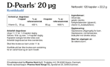 Pharma Nord D-Pearls 20 µg, bakside av esken med 120 kapsler og innholdsfortegnelse