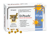 Pharma Nord D-Pearls 40 µg, eske med 120 kapsler og gule D-perler foran
