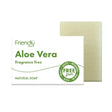 Friendly Soap Aloe Vera-såpestykke (95 g) i hvit emballasje. 100 % naturlig, vegansk og plastfri – parfymefri, mild og ideell for sensitiv hud.