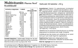 Pharma Nord Multivitamin, bakside av esken med 60 tabletter og innholdsfortegnelse
