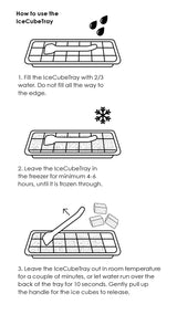 Bruksanvisning for Pulito isbitform i rustfritt stål – steg-for-steg guide med illustrasjoner for hvordan du lager isbiter hjemme.