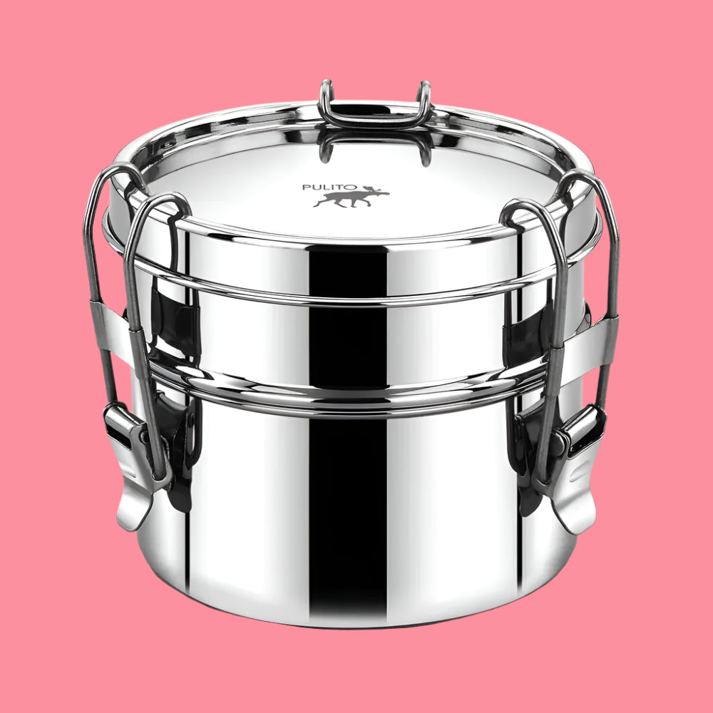Pulito Airtight Bento Matboks i rustfritt stål med lufttett design og BPA-fri silikon – ideell for lunsj, skole og reise.