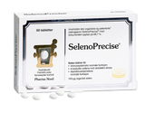 Pharma Nord SelenoPrecise, eske med 60 tabletter og brune tabletter foran